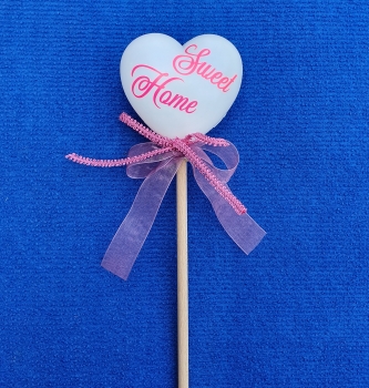 Herz auf Holzstab  "Sweet Home"- neonpink