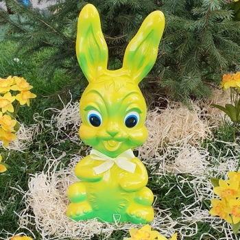 Lustiger großer Hase zur Dekoration und zum Befüllen 35cm hoch aus Kunststoff gelb-grün