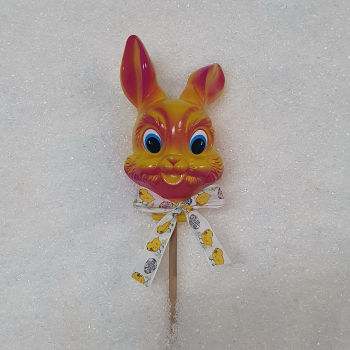 Hasenkopf- Stecker auf Holzstab-pink-gelb lackiert