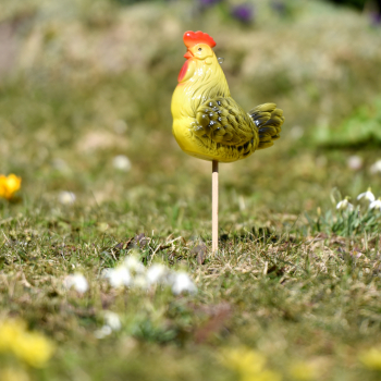 Lustiges Huhn zur Dekoration aus wetterfestem Kunststoff gelb