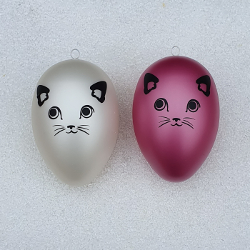 Ostereier im Set "Katze / Frohe Ostern" - fuchsia und perlweis