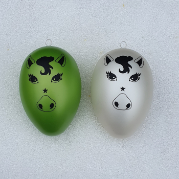 Ostereier im Set "Pferdekopf / Frohe Ostern" - perlgrün und perlweis
