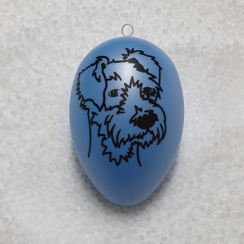 14cm Ei mit Schnauzerkopf / Frohe Ostern perlblau