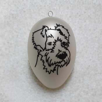 14cm Ei mit Schnauzerkopf / Frohe Ostern perlweiß