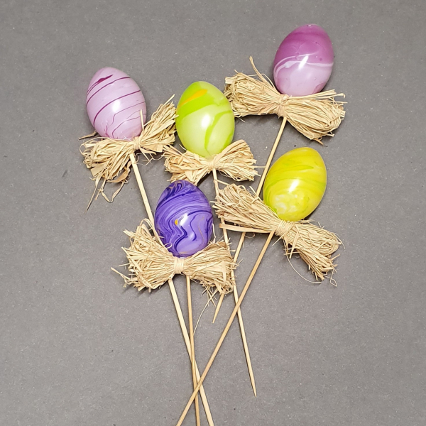 5 Stück Ostereierpics 6cm mit Bastschleife