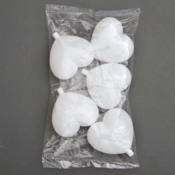 5 Herzen aus Kunststoff  mit Hals Weiß 95mm