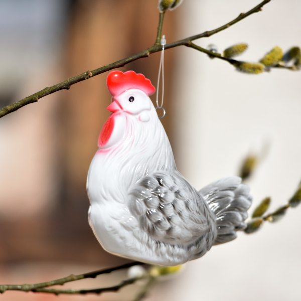 Lustiges Huhn zur Dekoration aus wetterfestem Kunststoff weis