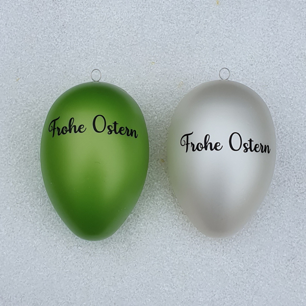 Ostereier im Set "Pferdekopf / Frohe Ostern" - perlgrün und perlweis